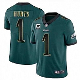 Men's Philadelphia Eagles #1 Jalen Hurts Green Golden 2-star C Patch Vapor Untouchable Limited Stitched Jersey,baseball caps,new era cap wholesale,wholesale hats